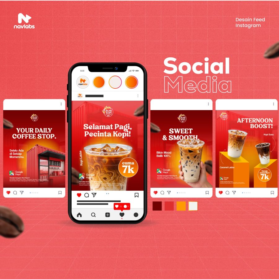 Contoh desain feed Instagram untuk kafe kopi