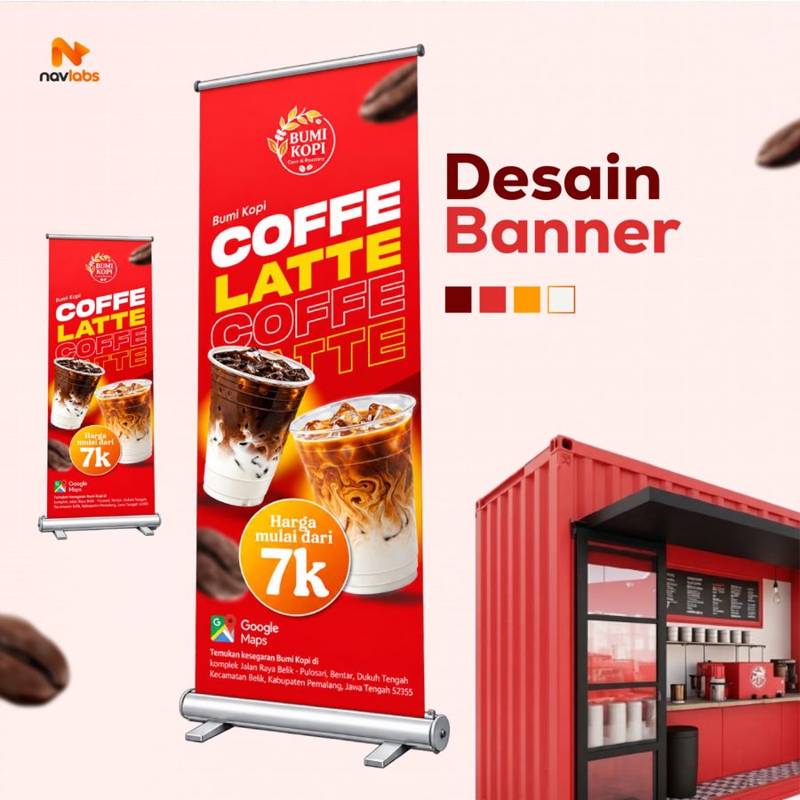 Contoh desain roll banner untuk kafe kopi